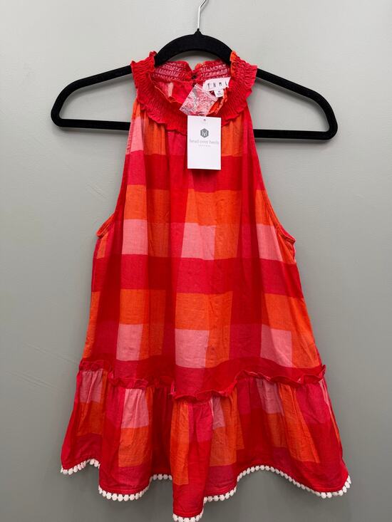 THML Tops - NWT Stunning THML Red & Orange Plaid Sleeveless Ruffle Neck Blouse
